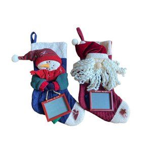 Set of 2 Christmas Stockings Snowman/Santa Clause Chalkboard to Customize